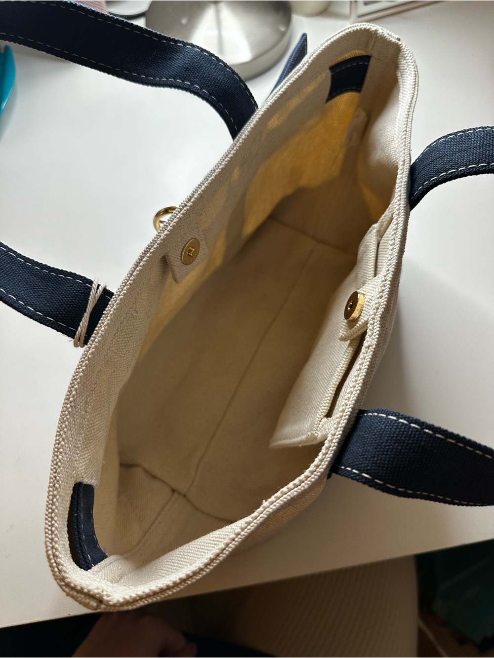 Universal Thread Navy and Cream Mini Canvas Belt-Accent Tote - Picture 3 of 5